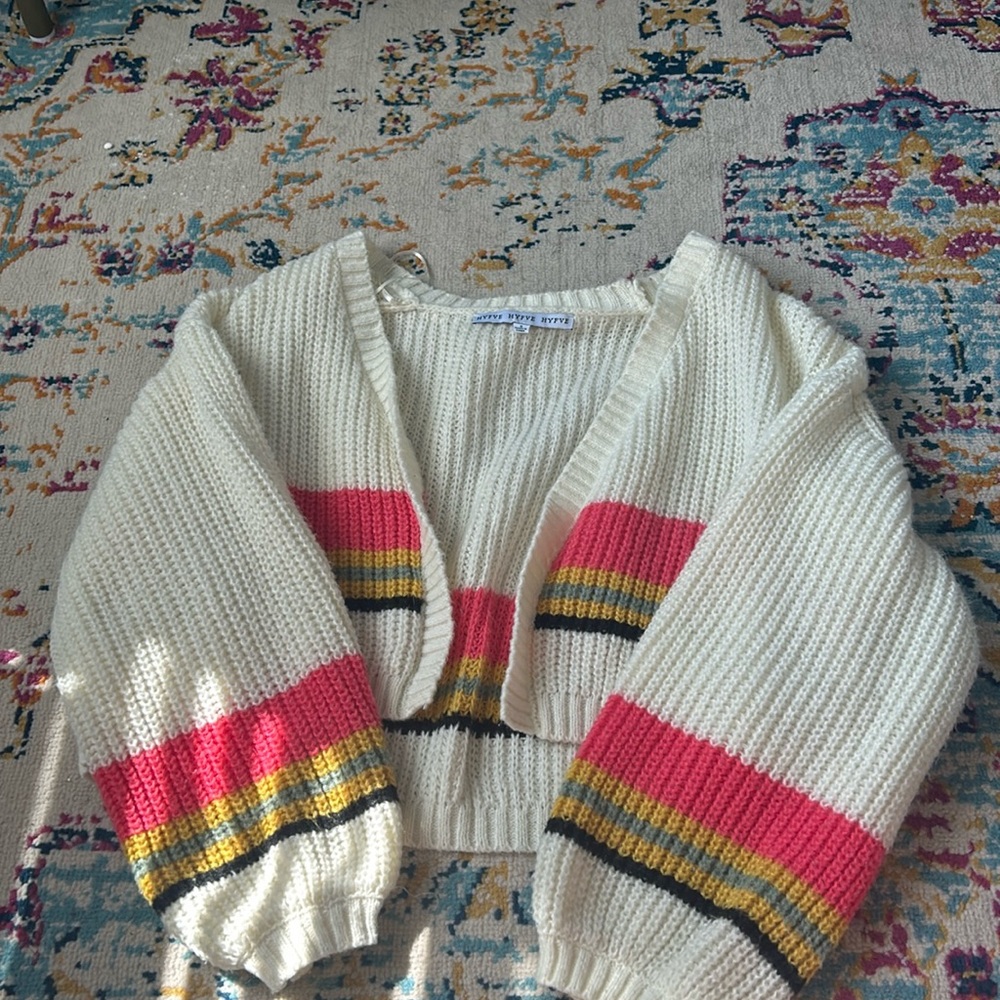 Adorable sweater with multicolored stripes